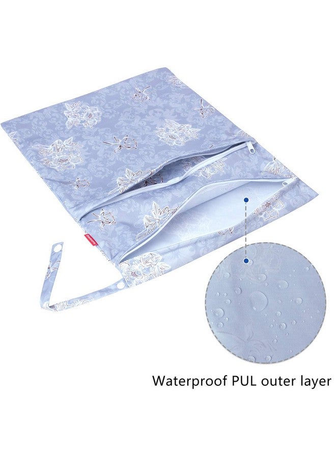 Damero 3 قطع حقيبة رطبة وجافة لحفاضات القماش وملابس السباحة مثالية للسفر والتمارين وغرفة الرعاية النهارية واسعة ومقاومة للماء (زهور رمادية) - Image 3