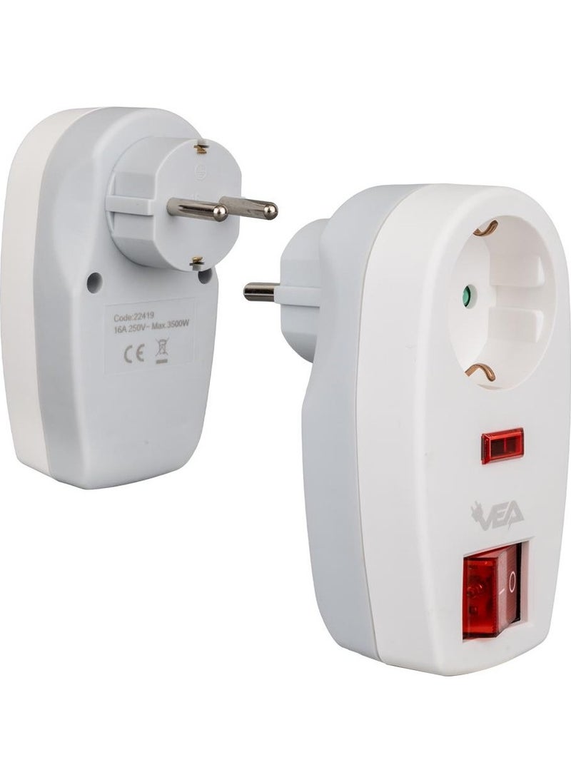 VEA - VE-22419 16 Ampere - 3500 Watt Single Surge Protected Socket with LED Indicator and Switch - Image 1