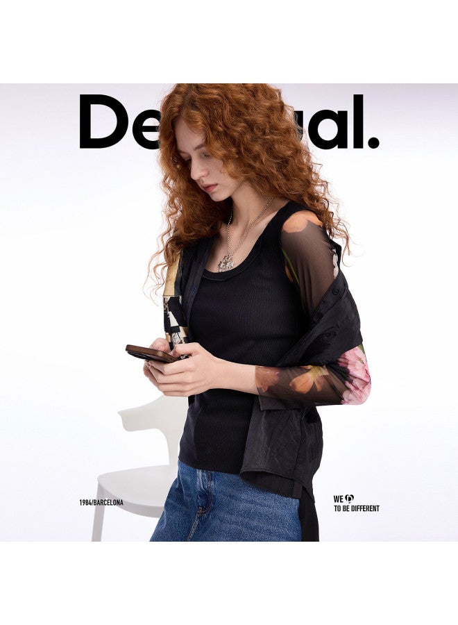 DESIGUAL women's T-shirt With Double Sleeve Floral Print And Mesh Panels - Spring/summer 2025 Collection - Image 3