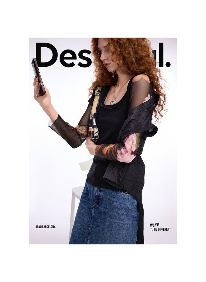 DESIGUAL women's T-shirt With Double Sleeve Floral Print And Mesh Panels - Spring/summer 2025 Collection - Image 4