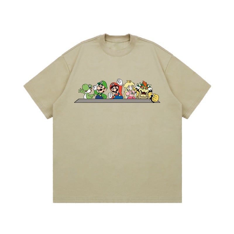 Summer Heavyweight 260G Creative Mario Cartoon Printing Casual T-Shirt Printing Joker Niche Ins Short Sleeve Breathable - Image 1