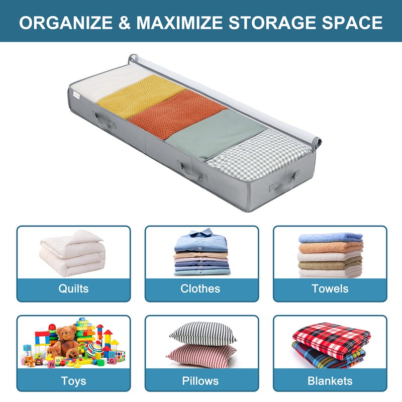 LUVHOMEE Under Bed Storage Containers, 2 Pack Under the Bed Bags, Clear Underbed Storage Bins with Sturdy | Adjustable Dividers | Sidewalls | Bottom, Closet Organizer for Clothes Sheet Blankets, 47.5x16x6in - Image 3