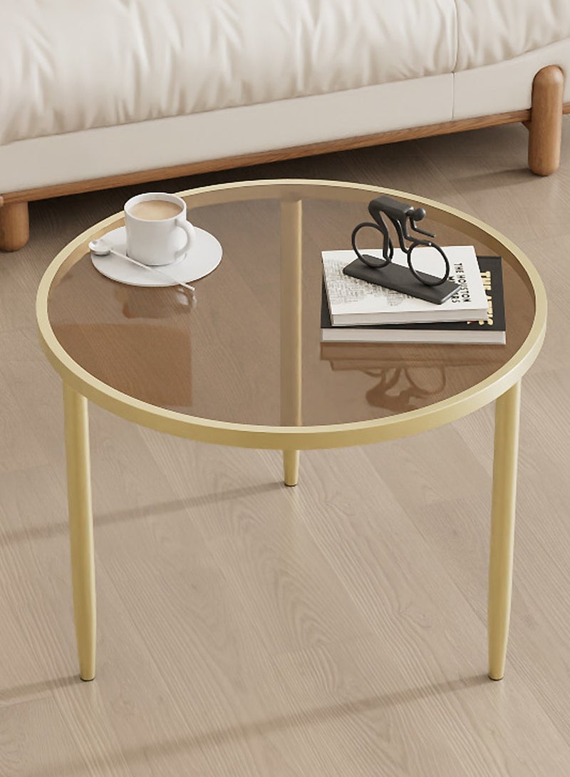 EqiEch 60*60*46cm Round Glass Coffee Table For Living Room, Studio And Apartment, Simple & Modern Center Table for Small Space,Gold - Image 1