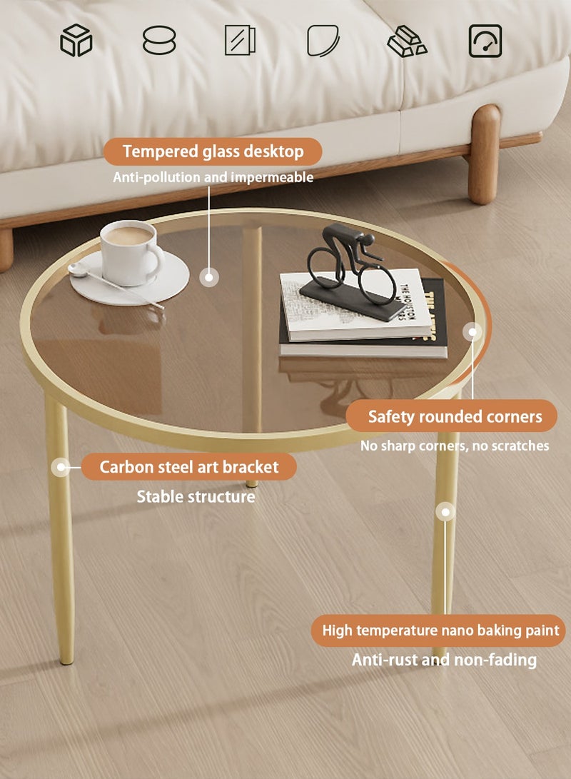 EqiEch 60*60*46cm Round Glass Coffee Table For Living Room, Studio And Apartment, Simple & Modern Center Table for Small Space,Gold - Image 3