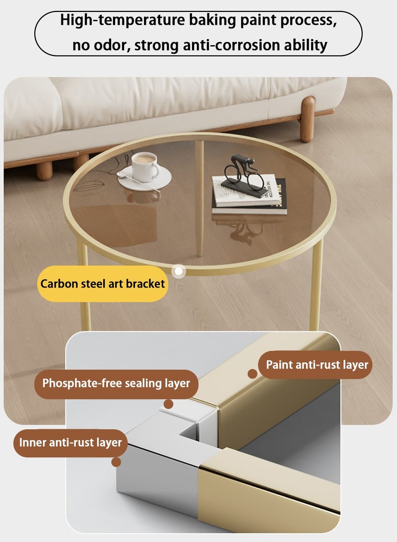 EqiEch 60*60*46cm Round Glass Coffee Table For Living Room, Studio And Apartment, Simple & Modern Center Table for Small Space,Gold - Image 2