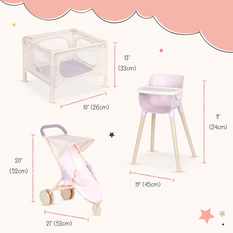 LullaBaby â€“ 14-Inch Realistic Baby Doll & Accessory Bundle â€“ Fair Skin Tone & Blue Eyes â€“ Nursery Care Set â€“ High Chair, Playpen & Jogger Stroller â€“ Pretend Play Toys â€“ Kids 2+ Years - Image 3