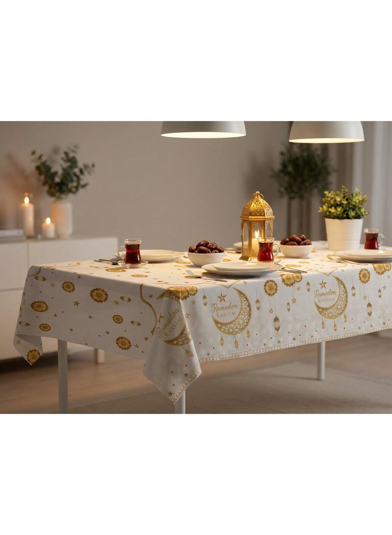 سوق الديكور مفرش طاولة رمضان كريم | 220×130 سم | غطاء طاولة من البولي إيثيلين للاستخدام مرة واحدة | غطاء طاولة طعام مقاوم للماء والزيوت، مناسب للإفطار وتزيين المنزل - Image 1