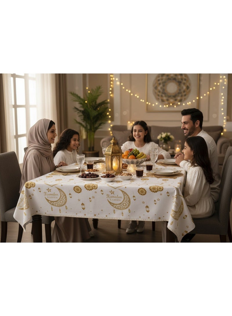 سوق الديكور مفرش طاولة رمضان كريم | 220×130 سم | غطاء طاولة من البولي إيثيلين للاستخدام مرة واحدة | غطاء طاولة طعام مقاوم للماء والزيوت، مناسب للإفطار وتزيين المنزل - Image 4