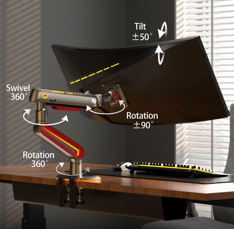 NB ERGONOMIC ذراع شاشة الألعاب المصمم من NB لشاشات من 32 إلى 60 بوصة، يتحمل وزن يصل إلى 20 كجم، VESA 75/100، إضاءة RGB، متين، قابل للتعديل بزاوية متعددة، ألومنيوم فاخر، تمديد ذراع طويل باللون الأحمر - Image 4