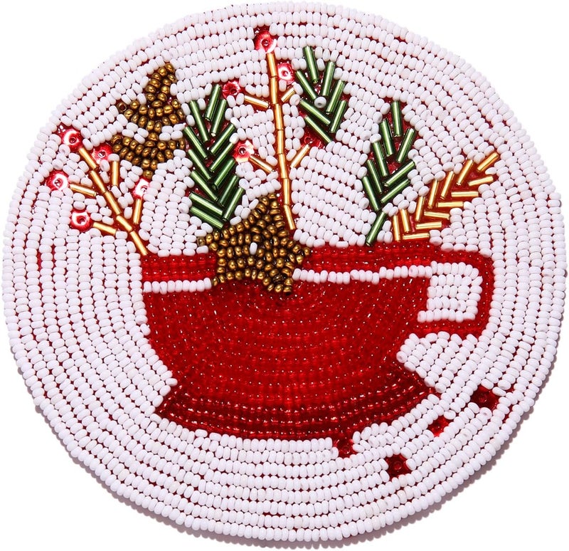CEALXHENY Christmas Coasters Beaded Christmas Tree Reindeer Snowflake HOHOHO Drink Coasters Holiday Coaster Mug Rugs Cup Mat Pad for Winter Holiday Christmas Home Kitchen Dinner Table Decoration Style I - Image 1