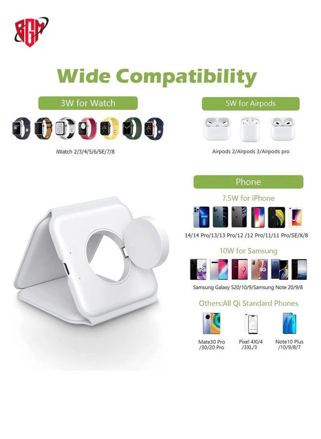 BGM - 3 in 1 Wireless Charger, Foldable Magnetic Charger Station, 18W Fast Wireless Charging Pad, Compatible with iPhone 14/13/12/11, Samsung, AirPods, Google Pixel, i-Watch - Image 1