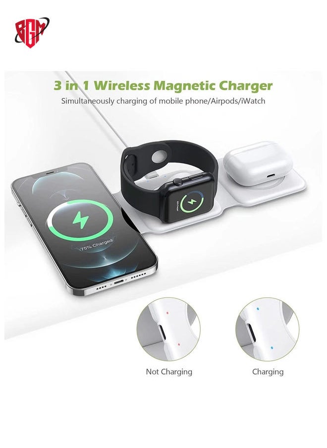 BGM - 3 in 1 Wireless Charger, Foldable Magnetic Charger Station, 18W Fast Wireless Charging Pad, Compatible with iPhone 14/13/12/11, Samsung, AirPods, Google Pixel, i-Watch - Image 1