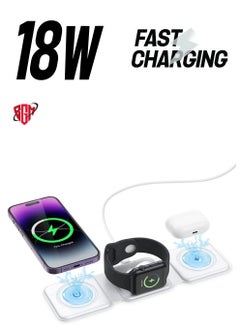 3 in 1 Wireless Charger, Foldable Magnetic Charger Station, 18W Fast Wireless Charging Pad, Compatible with iPhone 14/13/12/11, Samsung, AirPods, Google Pixel, i-Watch