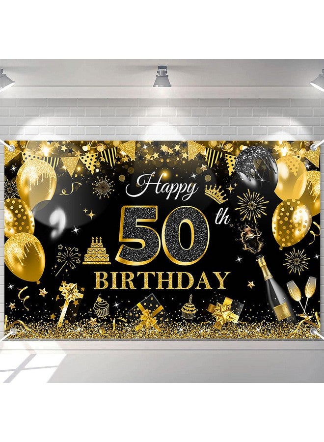 Avezano لافتة عيد ميلاد سعيد 50 لأجل الرجال والأولاد باللون الأسود والذهبي مع بالونات لامعة 50 لعيد الميلاد خلفية لحفلة عيد الميلاد 50 سنة خلفية صور عيد الميلاد لوازم الحفلات 70.8 × 43.3 بوصة - Image 1