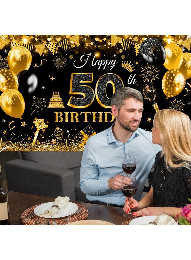Avezano لافتة عيد ميلاد سعيد 50 لأجل الرجال والأولاد باللون الأسود والذهبي مع بالونات لامعة 50 لعيد الميلاد خلفية لحفلة عيد الميلاد 50 سنة خلفية صور عيد الميلاد لوازم الحفلات 70.8 × 43.3 بوصة - Image 5