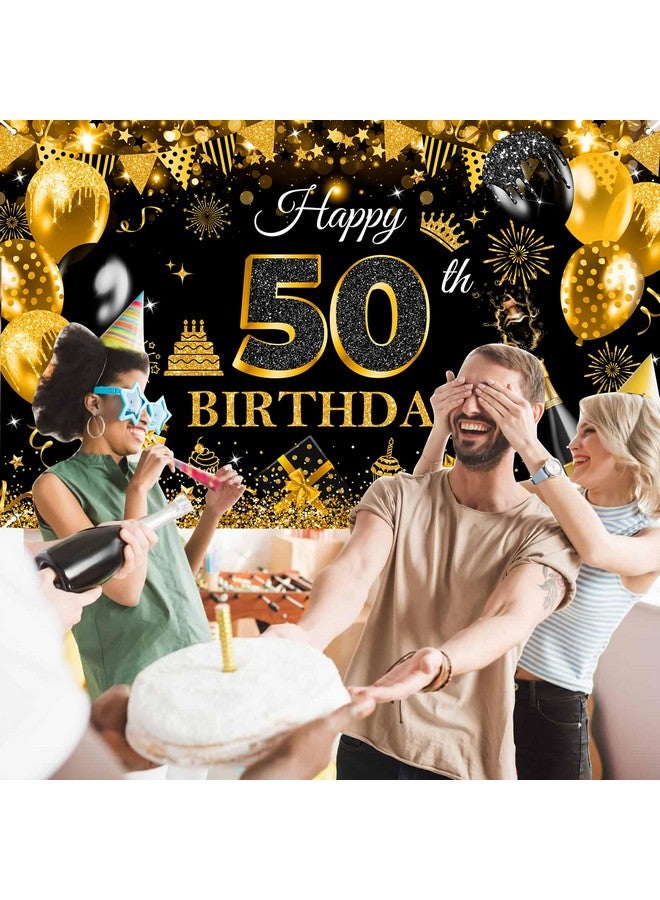 Avezano لافتة عيد ميلاد سعيد 50 لأجل الرجال والأولاد باللون الأسود والذهبي مع بالونات لامعة 50 لعيد الميلاد خلفية لحفلة عيد الميلاد 50 سنة خلفية صور عيد الميلاد لوازم الحفلات 70.8 × 43.3 بوصة - Image 4