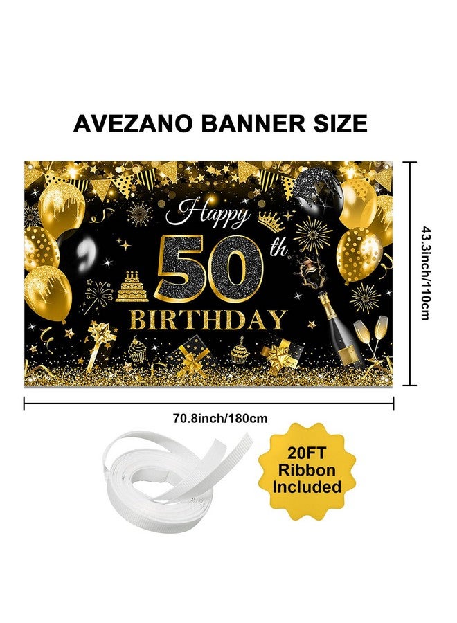 Avezano لافتة عيد ميلاد سعيد 50 لأجل الرجال والأولاد باللون الأسود والذهبي مع بالونات لامعة 50 لعيد الميلاد خلفية لحفلة عيد الميلاد 50 سنة خلفية صور عيد الميلاد لوازم الحفلات 70.8 × 43.3 بوصة - Image 3