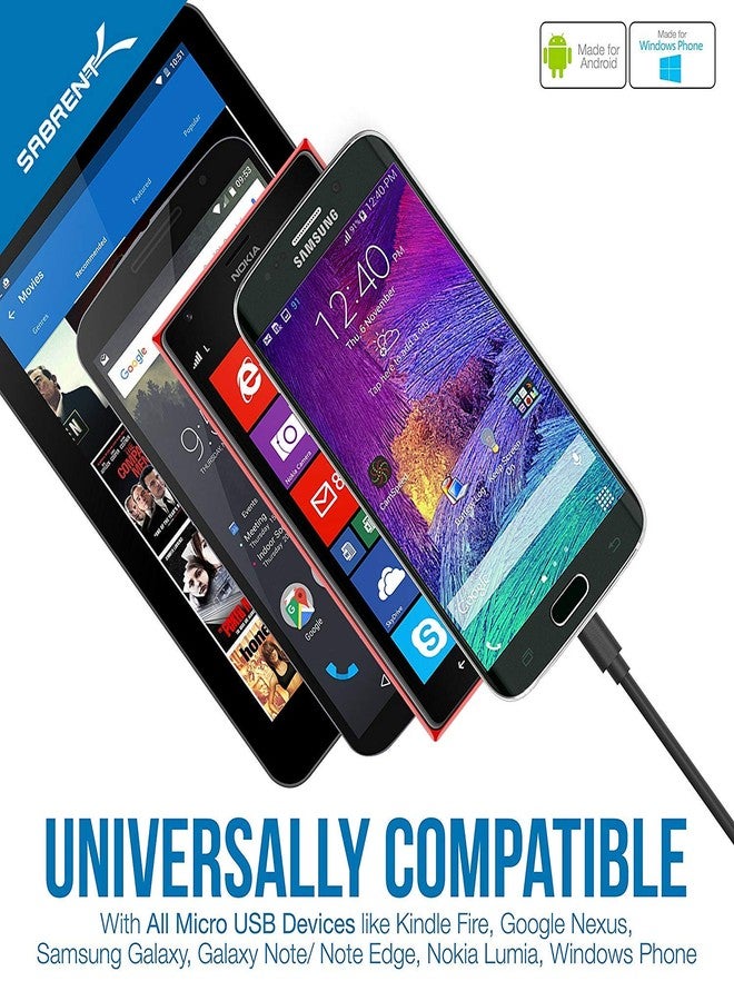 SABRENT [6-Pack 22AWG Premium 3ft Micro USB Cables High Speed USB 2.0 A Male to Micro B Sync and Charge Cables [Black] (CB-UM63) - Image 4