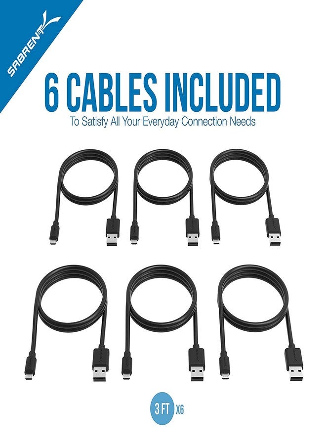 SABRENT [6-Pack 22AWG Premium 3ft Micro USB Cables High Speed USB 2.0 A Male to Micro B Sync and Charge Cables [Black] (CB-UM63) - Image 2
