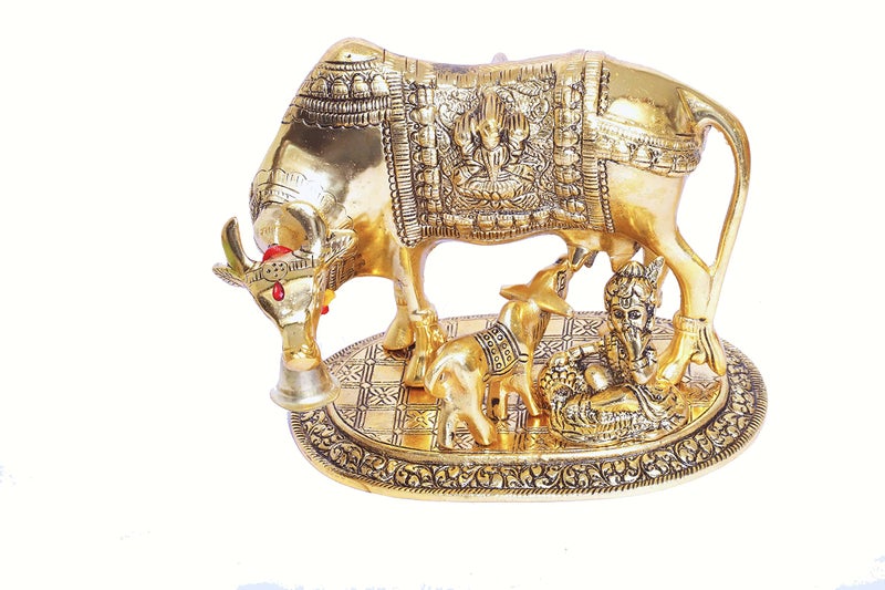 KridayKraft Kamdhenu Cow,Calf with Bal Gopal Krishna Metal Statue for Good Luck,Feng Shui As Table Top Figurine,Vastu,Religious Gau MATA Idol,Animal Showpiece Figurines,Gift Article. - Image 4