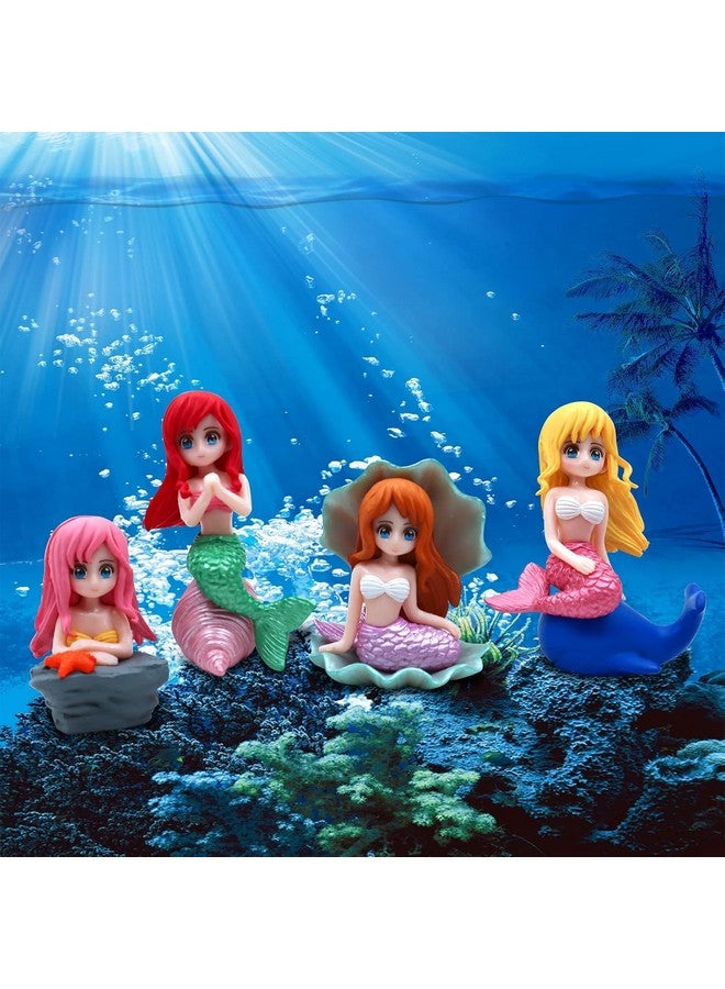 Emily Pets Mermaid Figurines Fish Tanks Mermaid Decoration And Diy Cute Aquarium Themed Decoration, Mermaid Cupcake Toppers Barbie Mermaids Fish Tank Decor Interesting Fish Tank Accessories (4 Pcs) - Image 4