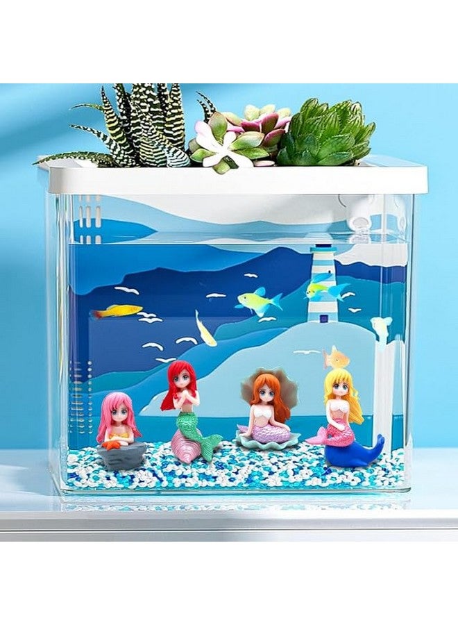 Emily Pets Mermaid Figurines Fish Tanks Mermaid Decoration And Diy Cute Aquarium Themed Decoration, Mermaid Cupcake Toppers Barbie Mermaids Fish Tank Decor Interesting Fish Tank Accessories (4 Pcs) - Image 3
