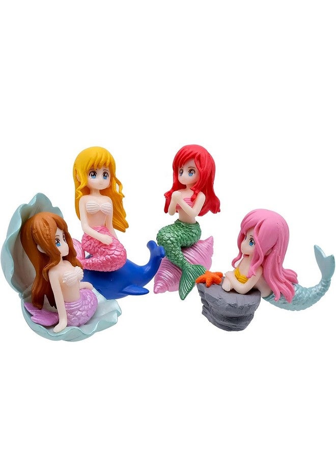 Emily Pets Mermaid Figurines Fish Tanks Mermaid Decoration And Diy Cute Aquarium Themed Decoration, Mermaid Cupcake Toppers Barbie Mermaids Fish Tank Decor Interesting Fish Tank Accessories (4 Pcs) - Image 1