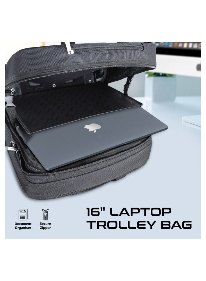 PROMATE Trolley Bag, Versatile 2-in-1 Lightweight Trolley Laptop Bag with Shoulder Strap, Telescoping Handle, Water Resistance and In-Line Wheels for 16” Laptops, MacBooks, iPad, Dell XPS 13, Persona-TR Black - Image 2