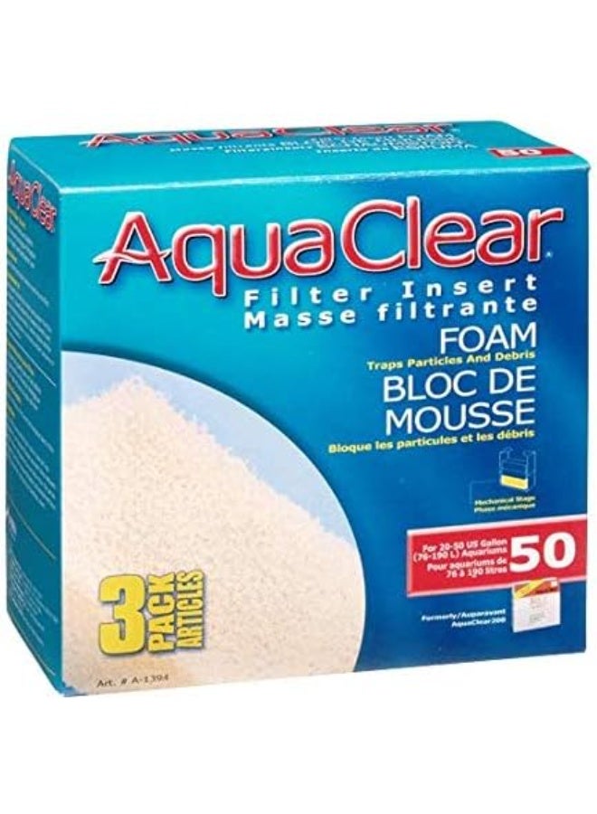 AquaClear 50 Foam Filter Inserts, Aquarium Filter Replacement Media, 3 Count (Pack of 1), A1394 - Image 2