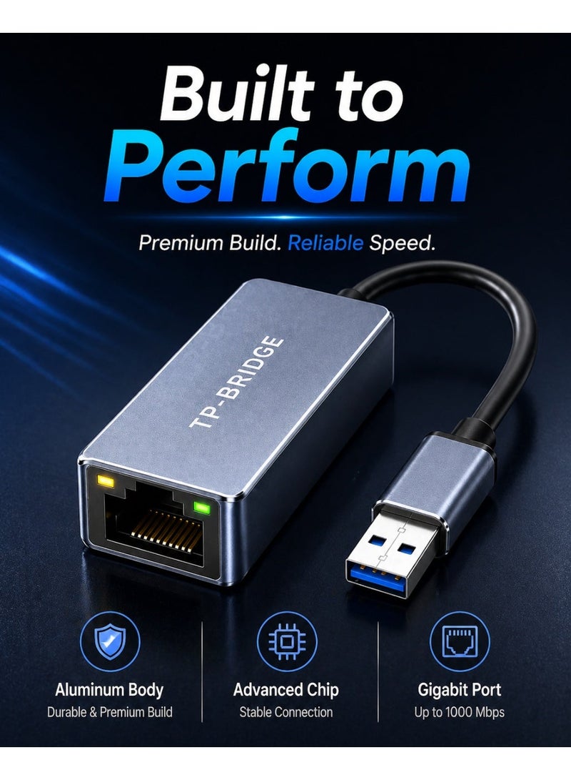 TP-BRIDGE USB 3.0 to Gigabit Ethernet Adapter 1000Mbps RJ45 LAN Converter, Plug & Play, High Speed Stable Network, Aluminum Body for Laptop & PC - Image 5