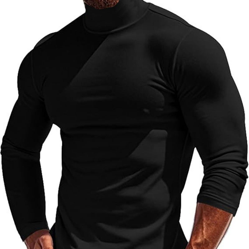 Men's Thermal Underwear Top Half High Neck Long Sleeve Fleece Lined - Image 1