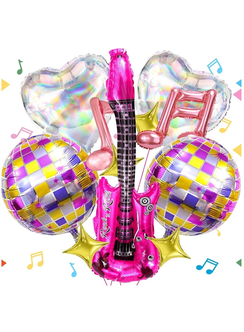 SOLARAE Music-Themed Party Favors: 14PCS Aluminum Foil Balloons Set with Music Notes, Guitars, Disco Hearts, and Star Shapes for a Festive Balloon Garland Arch Kit. - Image 1