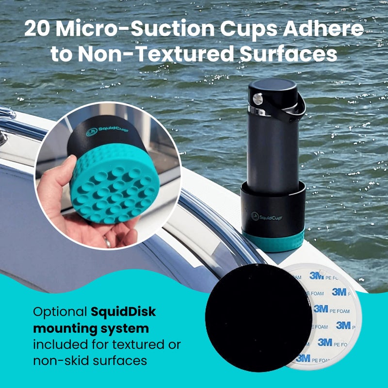 SquidCup Non-Tipping, Anti-Spill Cup Holder for Boats, Kayaks, SUPs, RVs, Fishing & Camping | Universal 12â€“30 oz Fit | BPA-Free, Optional SquidDisk Mount Included for Textured Surfaces (Black/Teal) - Image 4