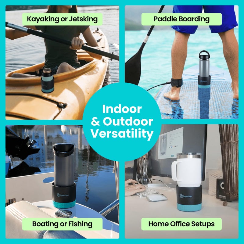SquidCup Non-Tipping, Anti-Spill Cup Holder for Boats, Kayaks, SUPs, RVs, Fishing & Camping | Universal 12â€“30 oz Fit | BPA-Free, Optional SquidDisk Mount Included for Textured Surfaces (Black/Teal) - Image 5