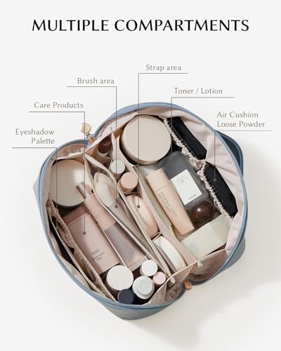 EACHY Travel Makeup Bag,Large Capacity Cosmetic Bags for Women,Portable Pouch Open Flat Toiletry Bag Make up Organizer with Divider and Handle - Image 2