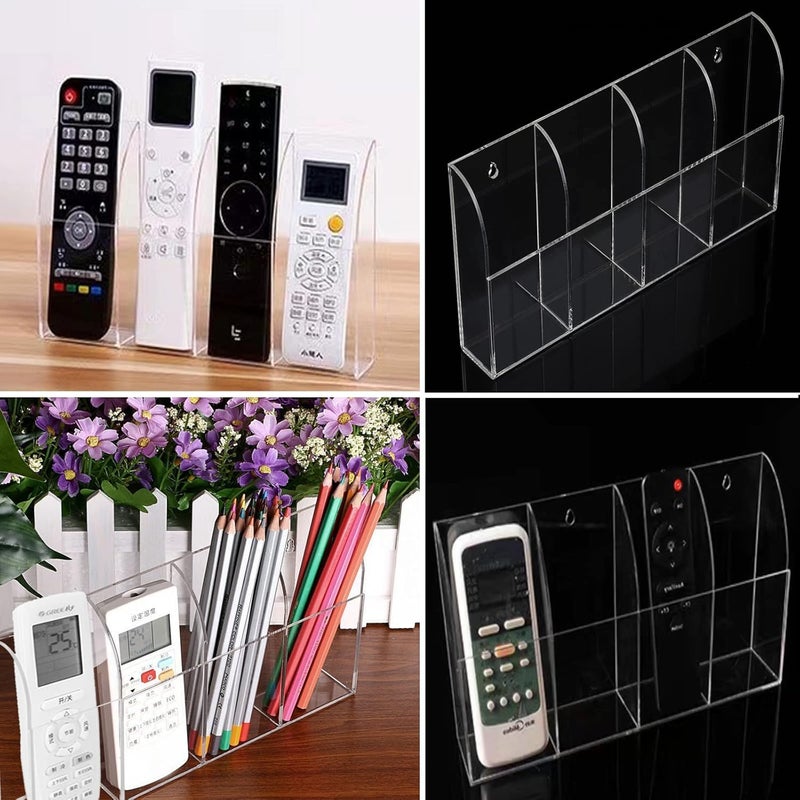 4 Compartments Acrylic Remote Control Holder Wall Mounted Remote Control Storage Box Phone Organizer,10.43 x 5.43 x 1.50 inch - Image 1