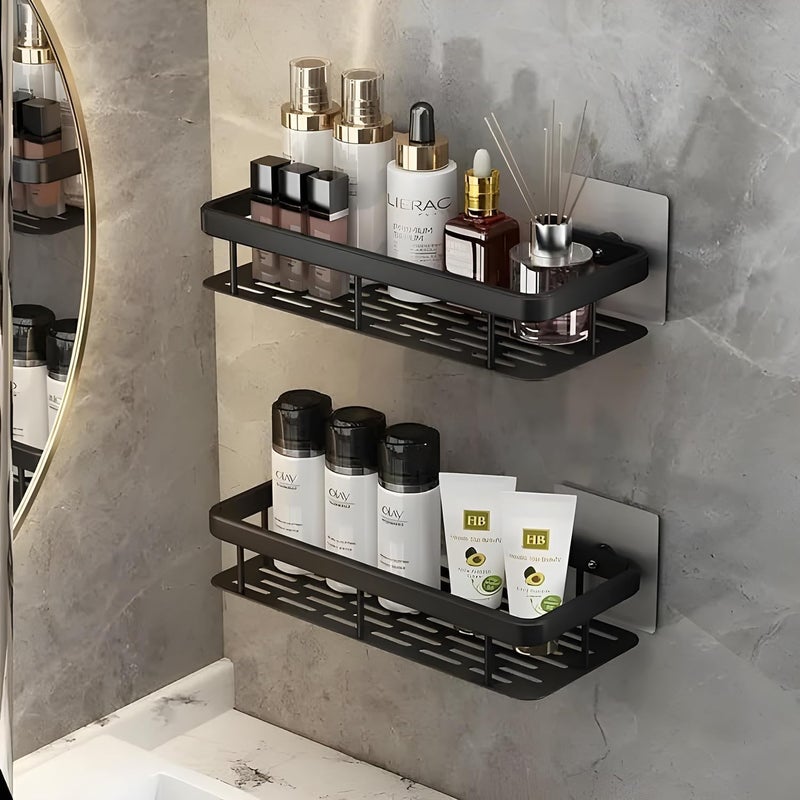 Finalize Self-Adhesive Multipurpose Wall Mounted Bathroom Shelf and Rack for Bathroom and Kitchen,Space Saving Bathroom Organizer Shelf, Punch Free Wall Shelves, Wall Stand Black - (Pack of 2) - Image 1