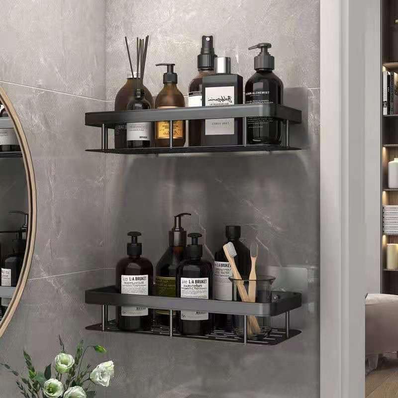 Finalize Self-Adhesive Multipurpose Wall Mounted Bathroom Shelf and Rack for Bathroom and Kitchen,Space Saving Bathroom Organizer Shelf, Punch Free Wall Shelves, Wall Stand Black - (Pack of 2) - Image 2
