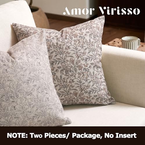 Amor Virisso Floral Throw Pillow Covers 18x18 Set of 2 Vintage Block Print Pillow Covers Decorative Pillow Covers Couch Pillows for Living Room Farmhouse Accent Sofa Pillows, Red/Sand - Image 4