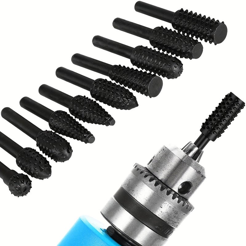 Shangxing 10-Piece Wood Carving Rotary Rasp Set, Woodworking Files & Grinding Heads, Assorted Shapes - Image 2