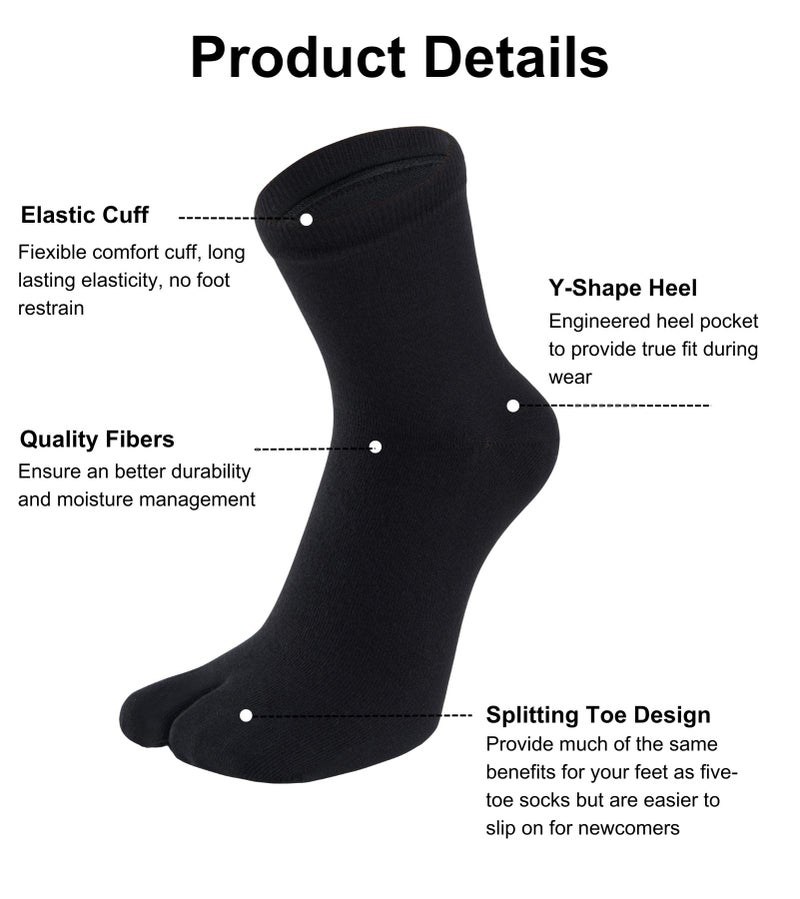 UBUMO Men's Flip Flop Socks Tabi Split Toe Geta Wicking Cotton Pack of 4 - Image 2