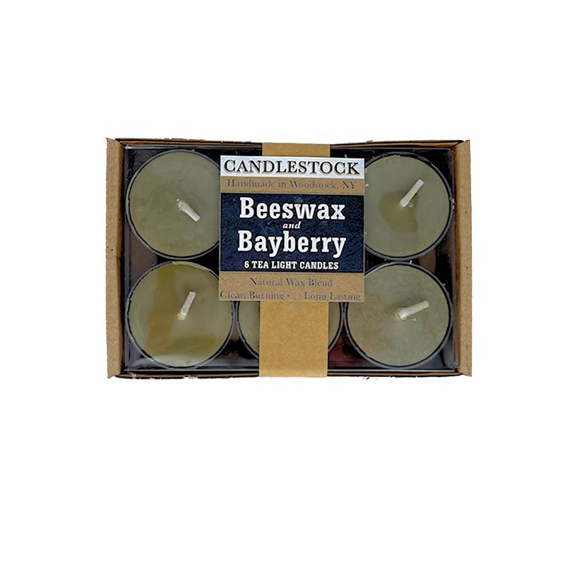 Candlestock Real Bayberry Tealight Candle 6 Pack  Pure Bayberry and Pure 100 USA Beeswax Blend  Dripless Tealight Candle Set