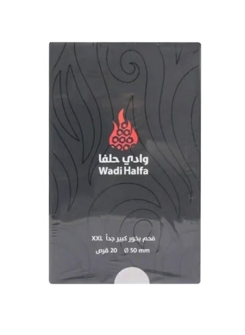 Wadi Halfa Incense Charcoal, Fast Lighting, Extra Large Size | 50mm_20 Tablets | XXL 