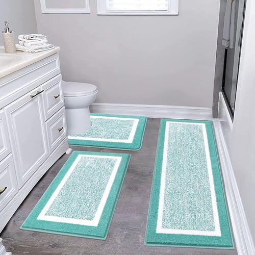 Pauwer 3 Piece Bath Mat Set Non Slip Plush Bathroom Mats Absorbent Shaggy Bathroom Rug Set with UShaped Contour Toilet Mat for Bedroom Living Room Teal