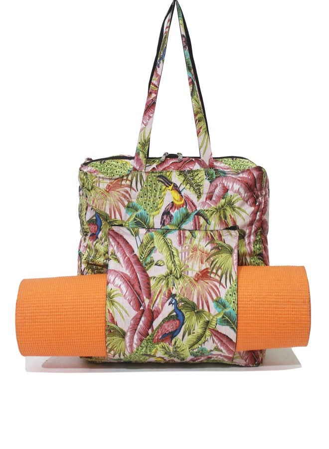 INDIAN CRAFT CASTLE Women Totes Hobo Purses Tote Bag with Yoga Mat Carrier Pocket Carryall Shoulder Bag for Office, Workout, Pilates, Travel, Beach and Gym (Pink & Green) - Image 1