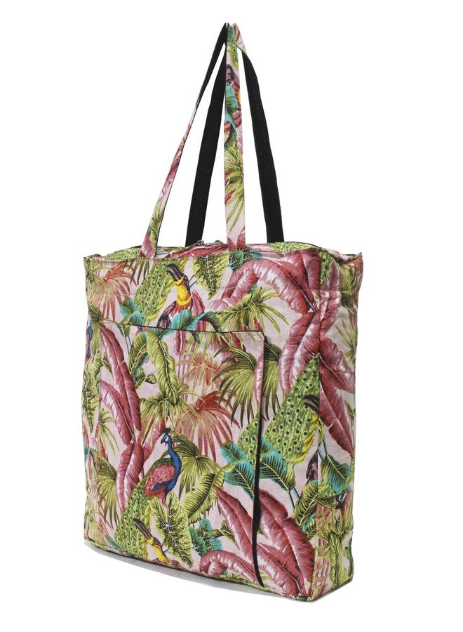 INDIAN CRAFT CASTLE Women Totes Hobo Purses Tote Bag with Yoga Mat Carrier Pocket Carryall Shoulder Bag for Office, Workout, Pilates, Travel, Beach and Gym (Pink & Green) - Image 3