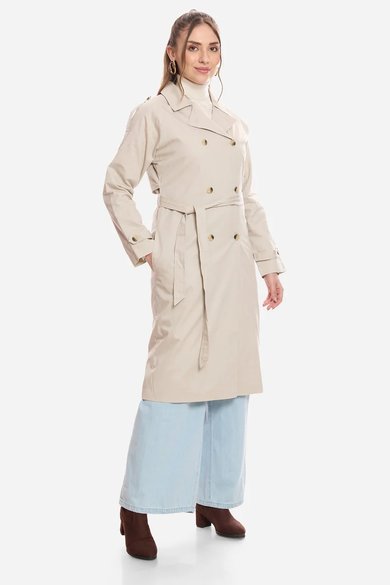 Virgio  Solid Cotton Belted Long Trench Coat for Women for Women | Best Price UAE