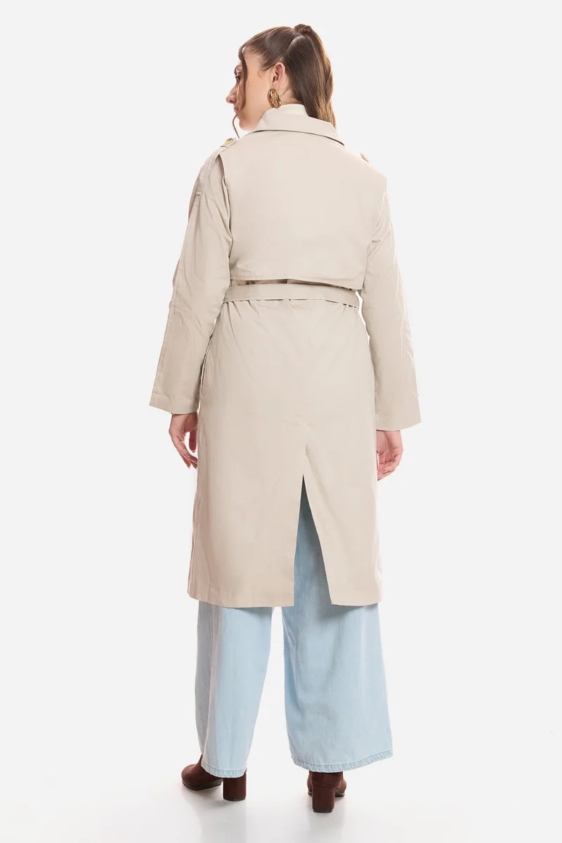 Virgio  Solid Cotton Belted Long Trench Coat for Women for Women | Best Price UAE