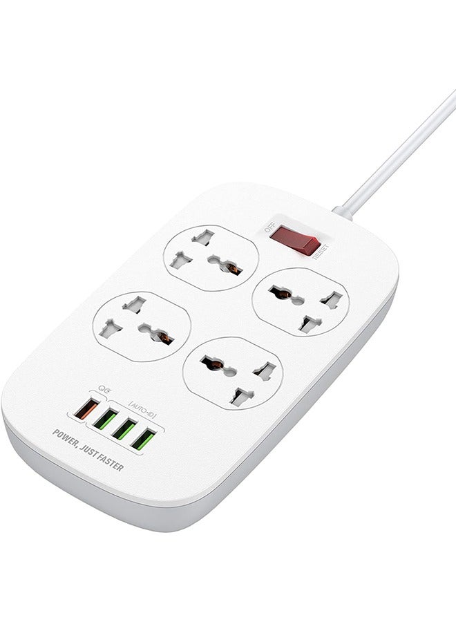 Universal Power Extension Cord, with 4 Power Socket and 4 USB Slots , Power Strip with QC3.0 Fast Charging Slot, 2 Meter Extension Lead, UK Plug - Image 1