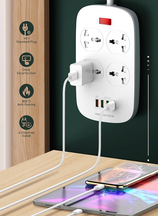 Universal Power Extension Cord, with 4 Power Socket and 4 USB Slots , Power Strip with QC3.0 Fast Charging Slot, 2 Meter Extension Lead, UK Plug - Image 2